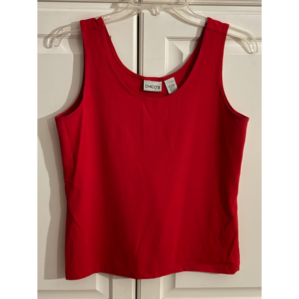 Chicos Travelers Red Tank Top Sleeveless Scoop Neck Nylon Spandex Size M